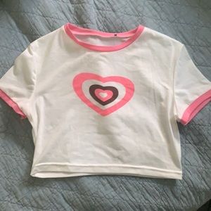 White y2k ringer tee with brown and pink!